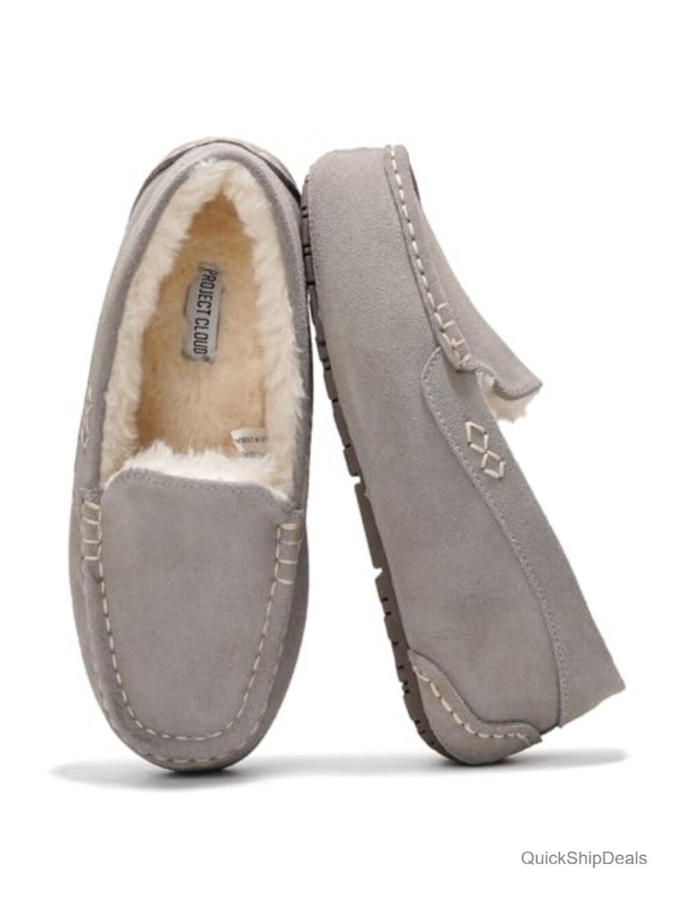 Genuine Leather Fur Lined Slippers for Women Memory Foam Non-Slip